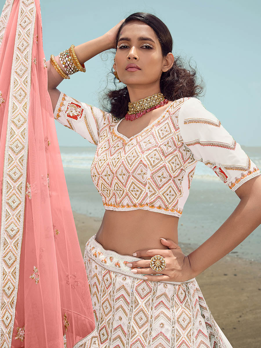 Myra White Georgette Embroidered Designer Lehenga Choli