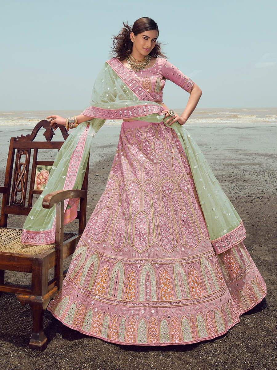 Myra Pink Organza Embroidered Designer Lehenga Choli