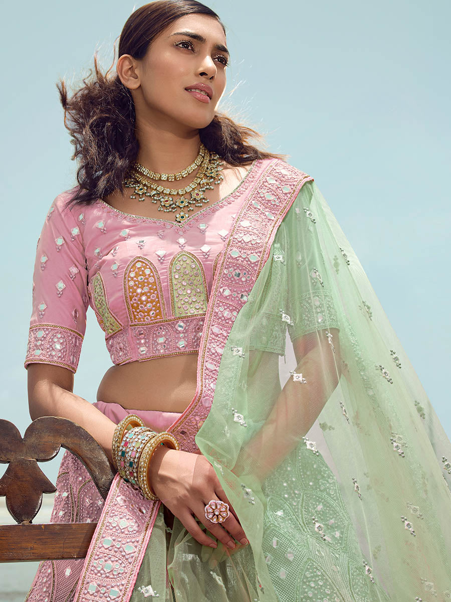 Myra Pink Organza Embroidered Designer Lehenga Choli