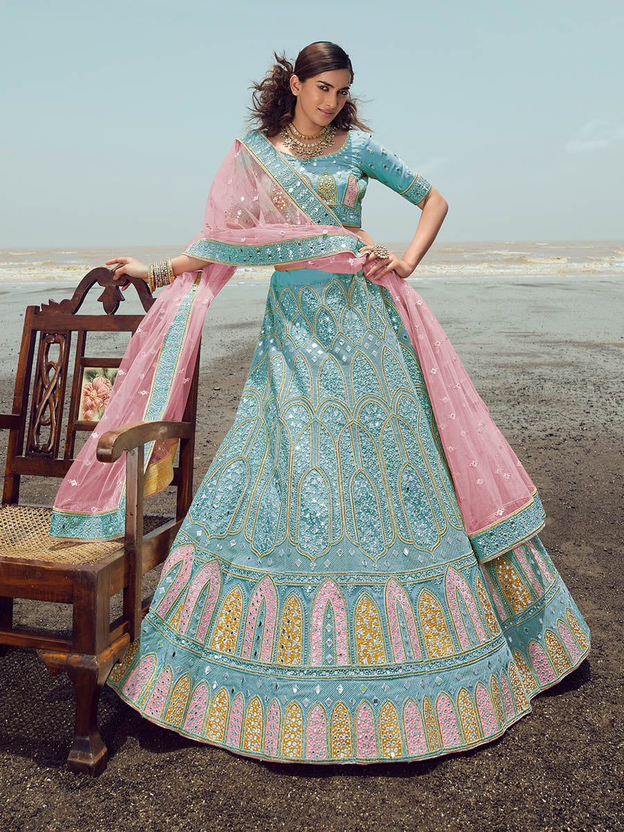 Myra Turquoise Organza Embroidered Designer Lehenga Choli