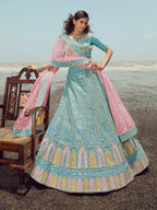 Myra Turquoise Organza Embroidered Designer Lehenga Choli