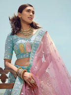 Myra Turquoise Organza Embroidered Designer Lehenga Choli