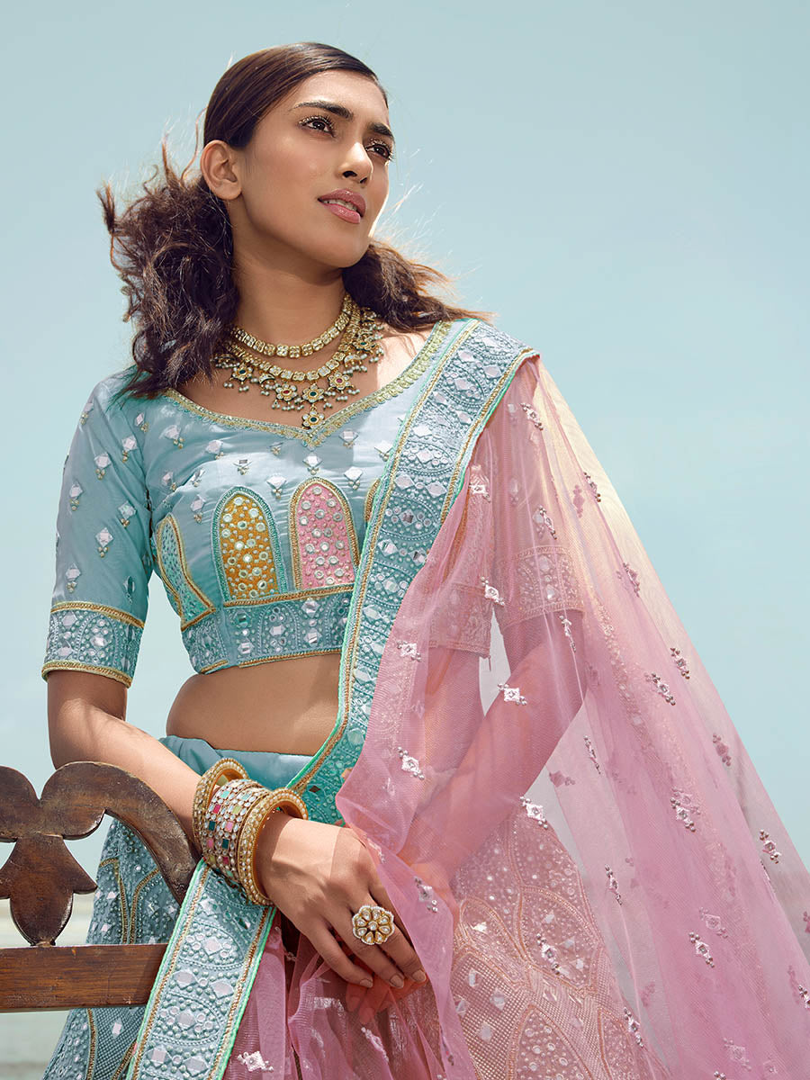Myra Turquoise Organza Embroidered Designer Lehenga Choli