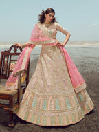 Myra Beige Organza Embroidered Designer Lehenga Choli