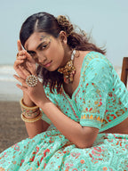 Myra Turquoise Georgette Embroidered Designer Lehenga Choli