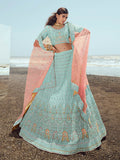 Myra Turquoise Georgette Embroidered Designer Lehenga Choli