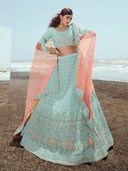 Myra Turquoise Georgette Embroidered Designer Lehenga Choli