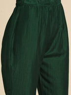 Sangria Women Green Ethnic Motifs Embroidered Pure Cotton Kurta with Trousers & With Dupatta
