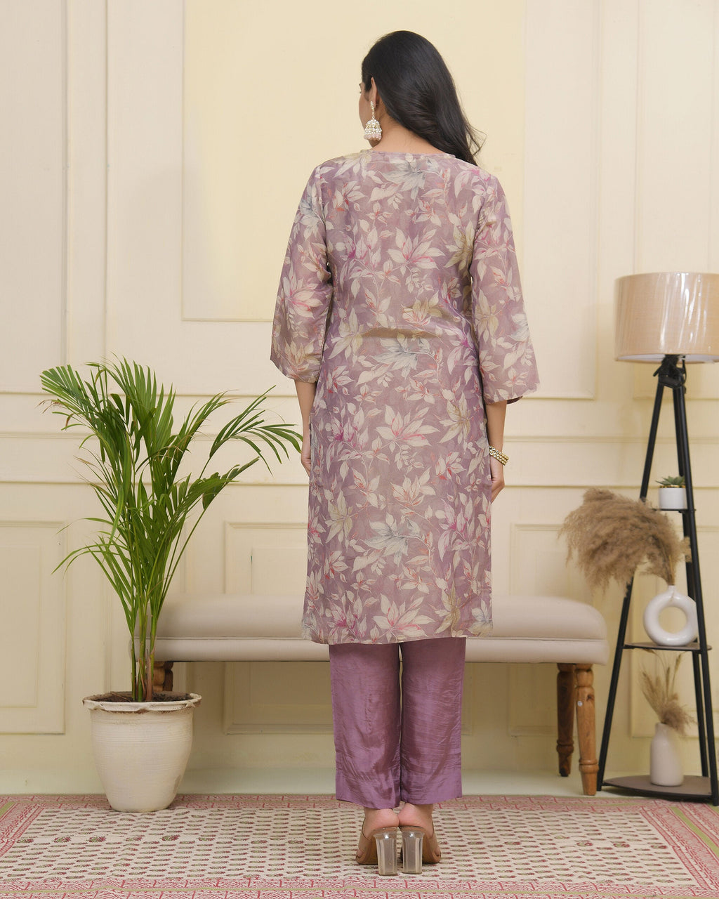 Vaasva Women Lavender Tissue Shimmer Kurta With Silk Pant & Dupatta - Distacart