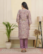 Vaasva Women Lavender Tissue Shimmer Kurta With Silk Pant & Dupatta - Distacart