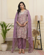Vaasva Women Lavender Tissue Shimmer Kurta With Silk Pant & Dupatta - Distacart