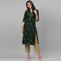 Maai Rayon Hand Printed Kurta Green - Distacart