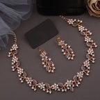 Tehzeeb Creations Rose Gold Pleated White Diamond With Blue Beads Necklace Set