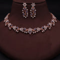 Tehzeeb Creations Rose Gold Pleated White Diamond With Blue Beads Necklace Set