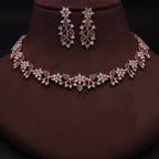 Tehzeeb Creations Rose Gold Pleated White Diamond With Blue Beads Necklace Set