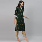 Maai Rayon Hand Printed Kurta Green - Distacart