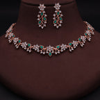 Tehzeeb Creations Rose Gold Pleated White Diamond With Green Beads Necklace Set