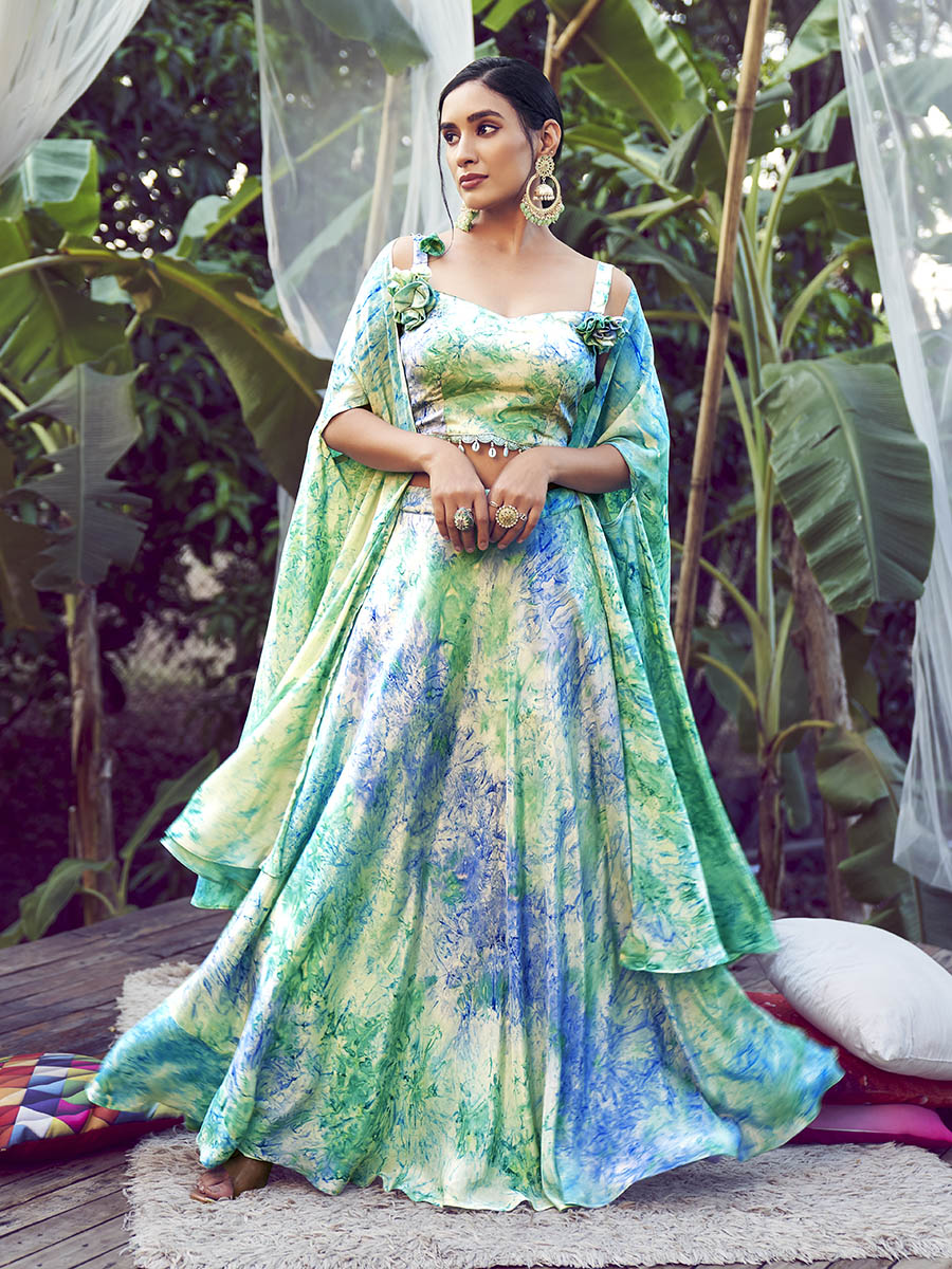 Myra Sky Silk Digital Printed Designer Lehenga