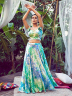 Myra Sky Silk Digital Printed Designer Lehenga