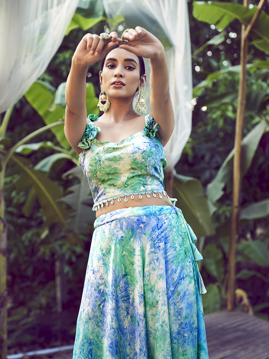 Myra Sky Silk Digital Printed Designer Lehenga