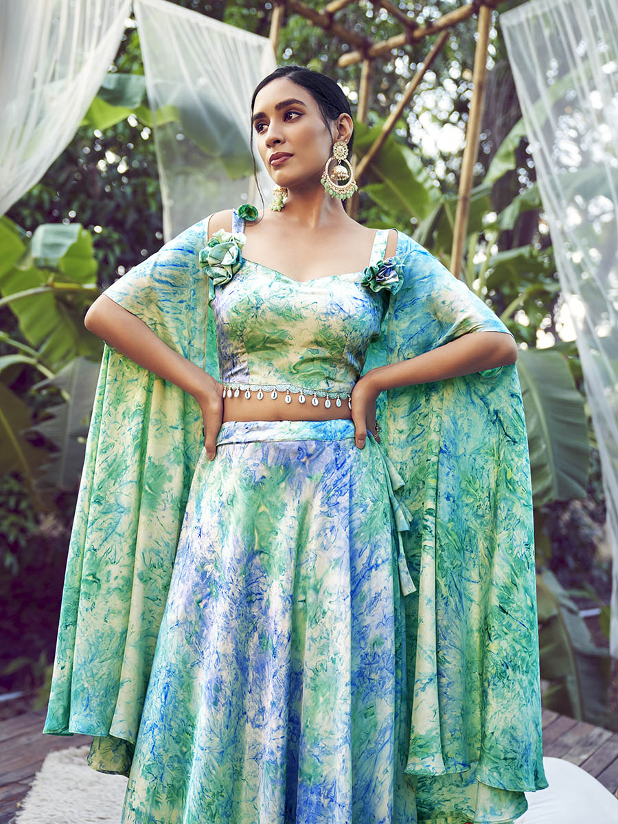 Myra Sky Silk Digital Printed Designer Lehenga