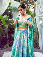 Myra Sky Silk Digital Printed Designer Lehenga