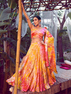 Myra Orange Silk Digital Printed Designer Lehenga