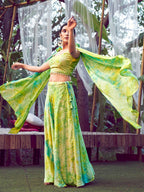 Myra Fluorescent Green Silk Digital Printed Designer Lehenga