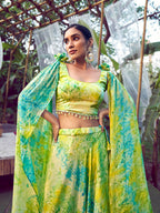 Myra Fluorescent Green Silk Digital Printed Designer Lehenga