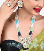 Jewel City Multicolor Beaded Kundan Mirror Necklace Set | Gold-Plated Traditional Indian Jewelry | Ethnic Wedding Statement Set