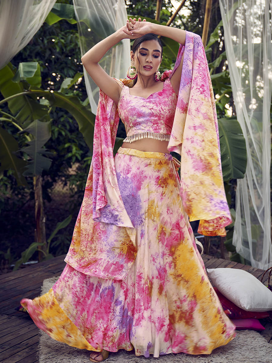 Myra Purple Pink Silk Digital Printed Designer Lehenga