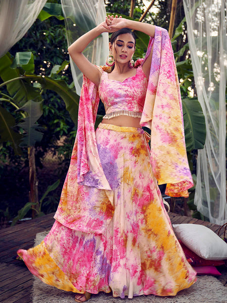 Myra Purple Pink Silk Digital Printed Designer Lehenga