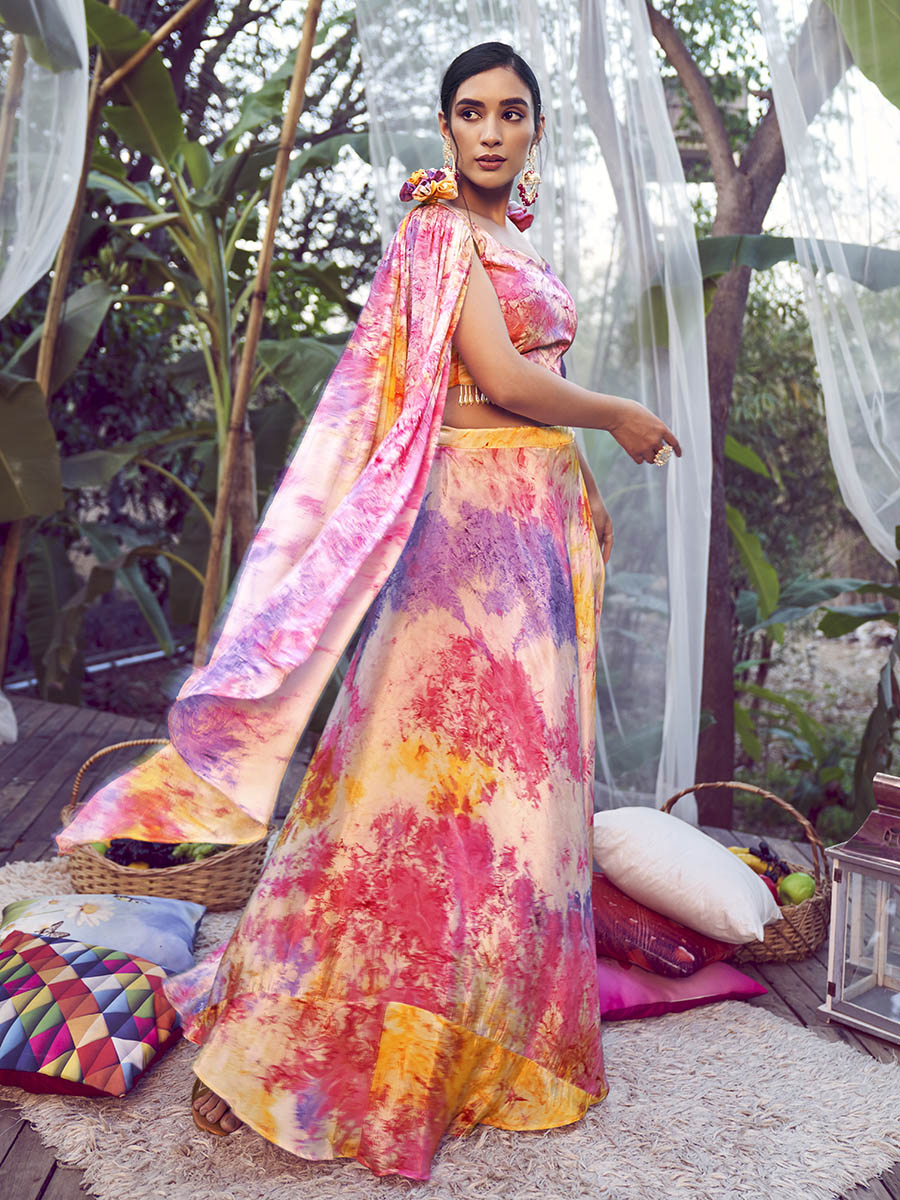 Myra Purple Pink Silk Digital Printed Designer Lehenga