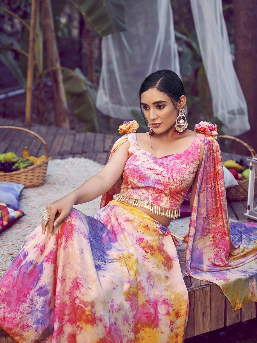 Myra Purple Pink Silk Digital Printed Designer Lehenga