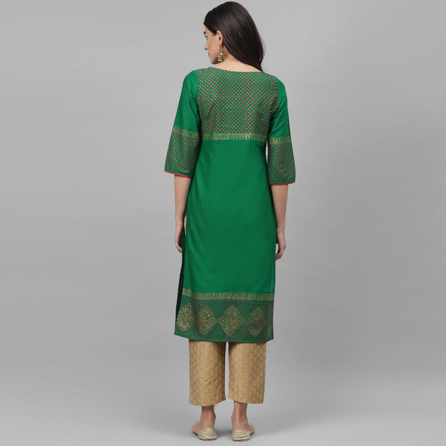 Maai Rayon Hand Printed Kurta Green - Distacart