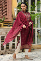 Juniper Women's Wine Rayon Printed Straight Kurta Dupatta Set - Distacart