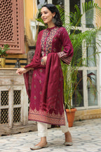 Juniper Women's Wine Rayon Printed Straight Kurta Dupatta Set - Distacart