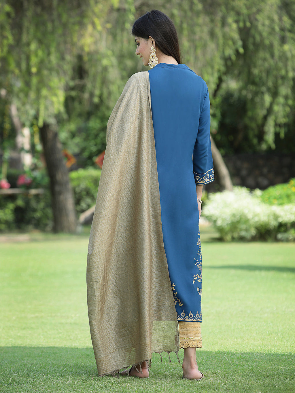 Juniper Womens Teal Rayon Foil Printed Kurta With Dupatta Set - Distacart