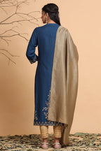 Juniper Women's Darkteal Rayon Printed Straight Kurta Dupatta Set - Distacart