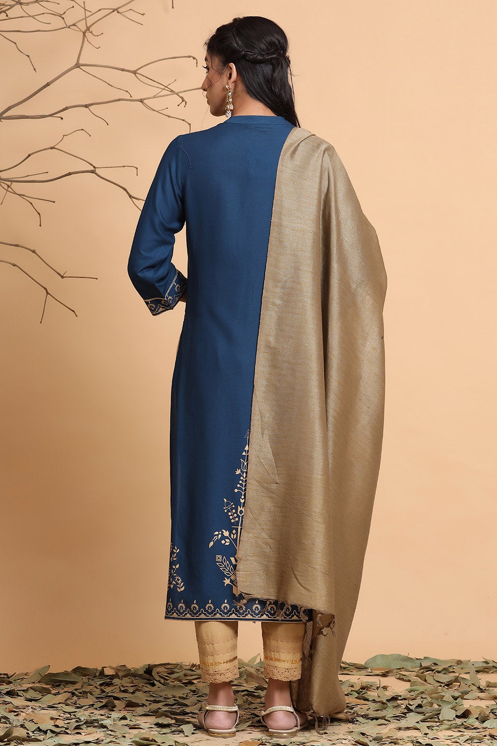 Juniper Women's Darkteal Rayon Printed Straight Kurta Dupatta Set - Distacart