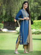 Juniper Womens Teal Rayon Foil Printed Kurta With Dupatta Set - Distacart