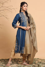 Juniper Women's Darkteal Rayon Printed Straight Kurta Dupatta Set - Distacart