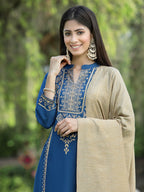 Juniper Womens Teal Rayon Foil Printed Kurta With Dupatta Set - Distacart