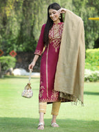 Juniper Womens Wine Color Rayon Foil Printed Kurta With Dupatta Set - Distacart