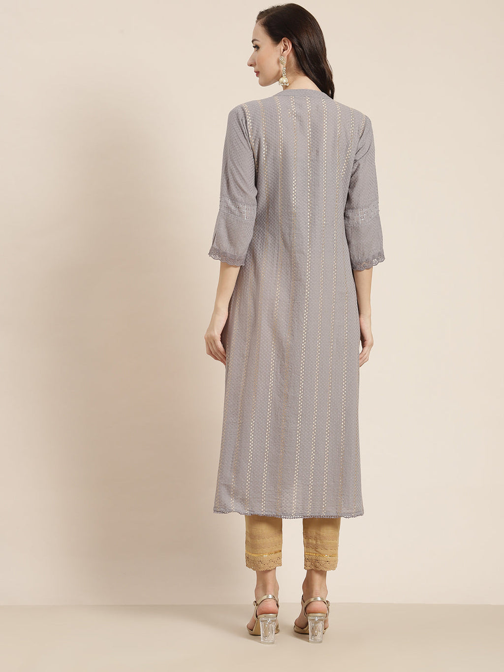Juniper Womens Grey Cotton Dobby Kalidar Kurta - Distacart