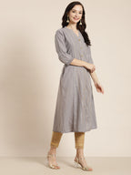 Juniper Womens Grey Cotton Dobby Kalidar Kurta - Distacart