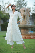 Juniper Womens White Cotton Dobby Kalidar Kurta
