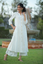 Juniper Womens White Cotton Dobby Kalidar Kurta