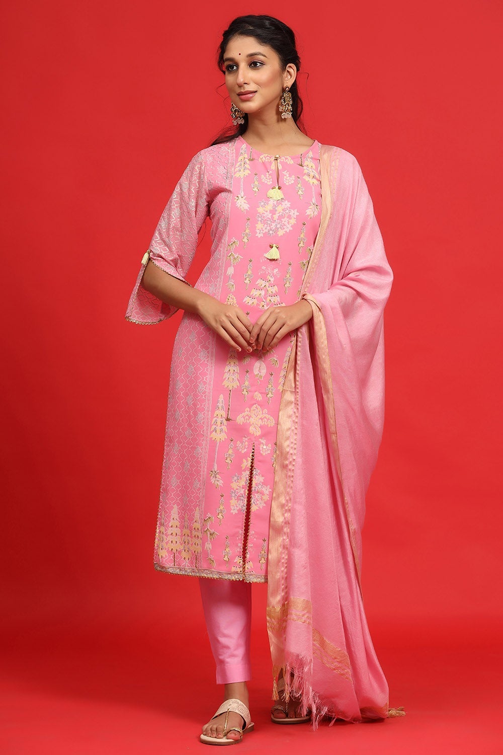 Juniper Women's Pink Georgette Printed A-Line Kurta Sets - Distacart