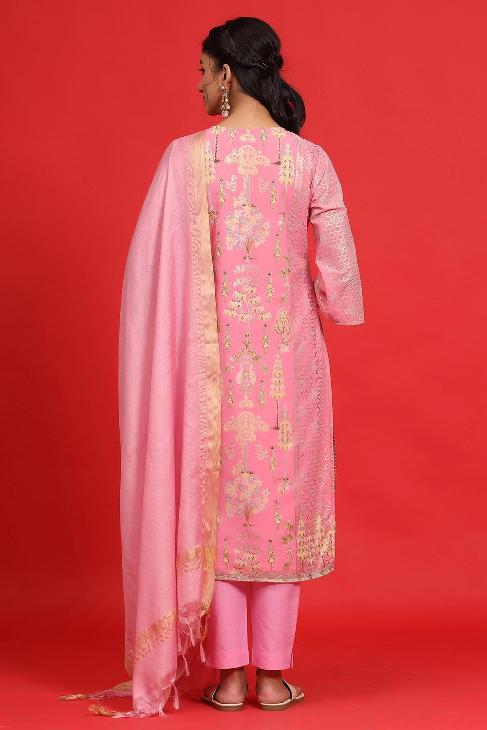 Juniper Women's Pink Georgette Printed A-Line Kurta Sets - Distacart